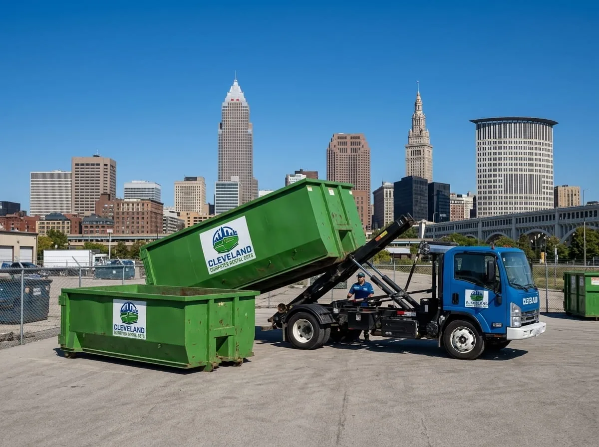 Roll-off dumpster loaded with broken concrete