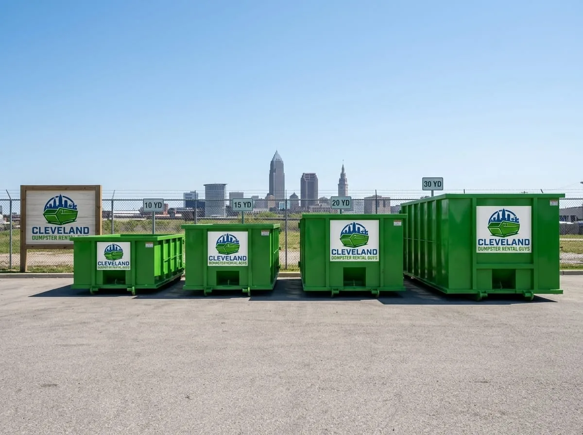 Residential roll-off dumpster in an Cleveland driveway